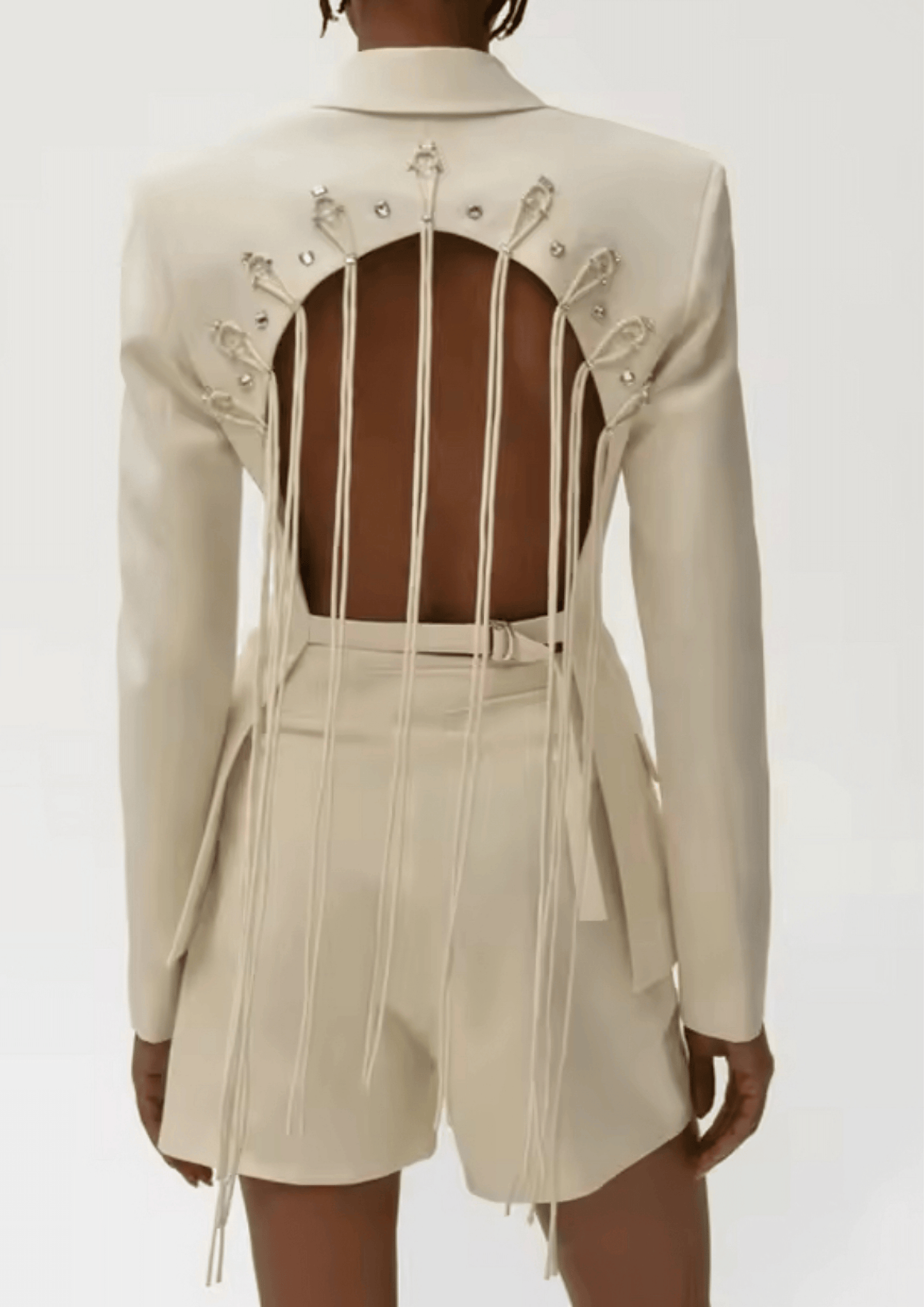 Vienna fringe backless blazer