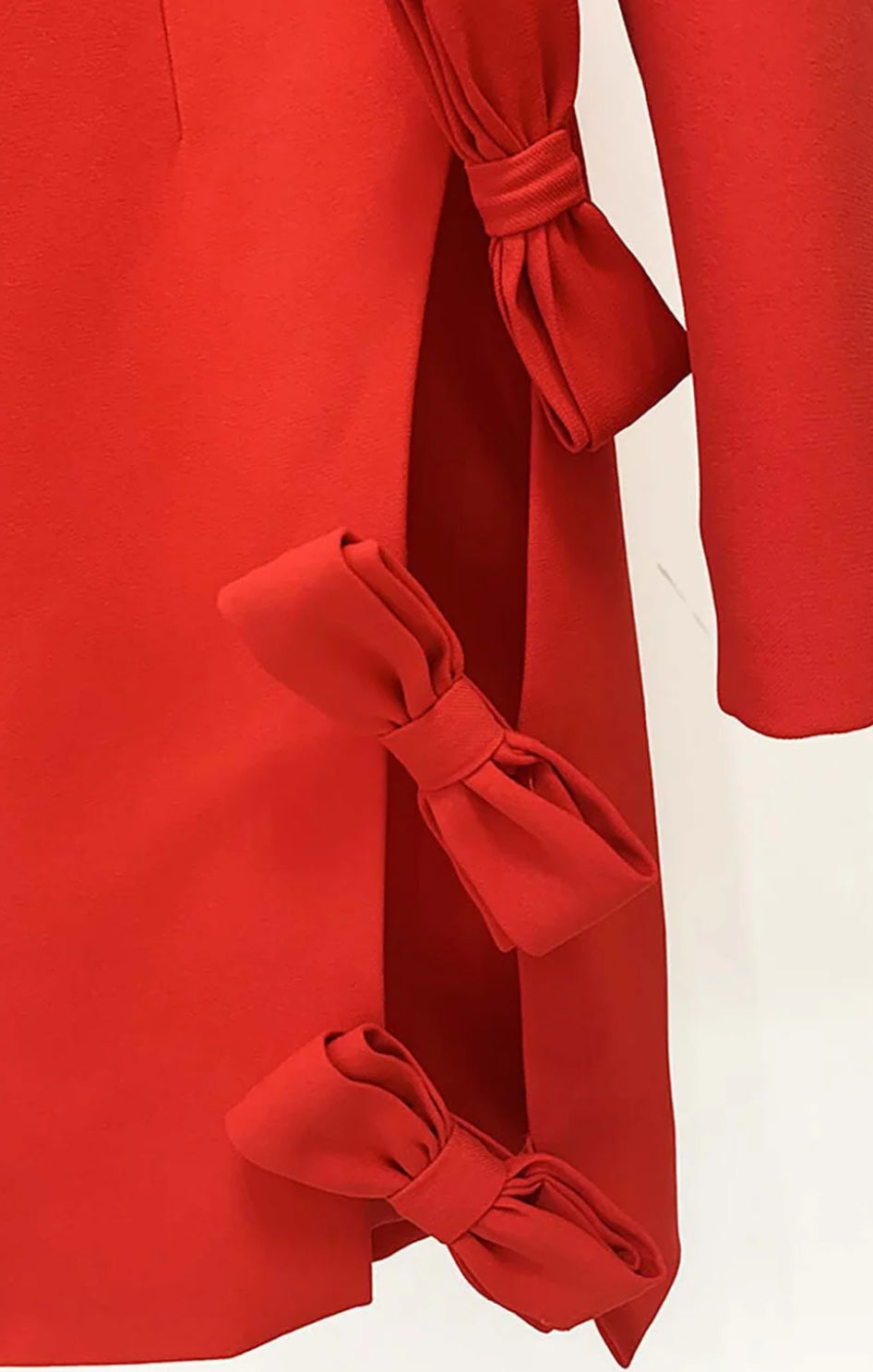 Red bow detail long sleeve mini dress