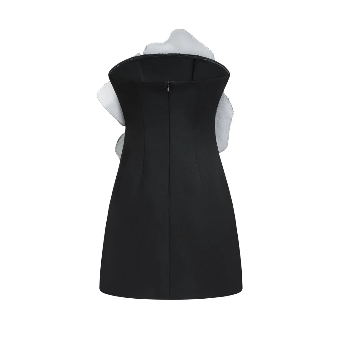 Black mini dress with silver sequin 3D flower