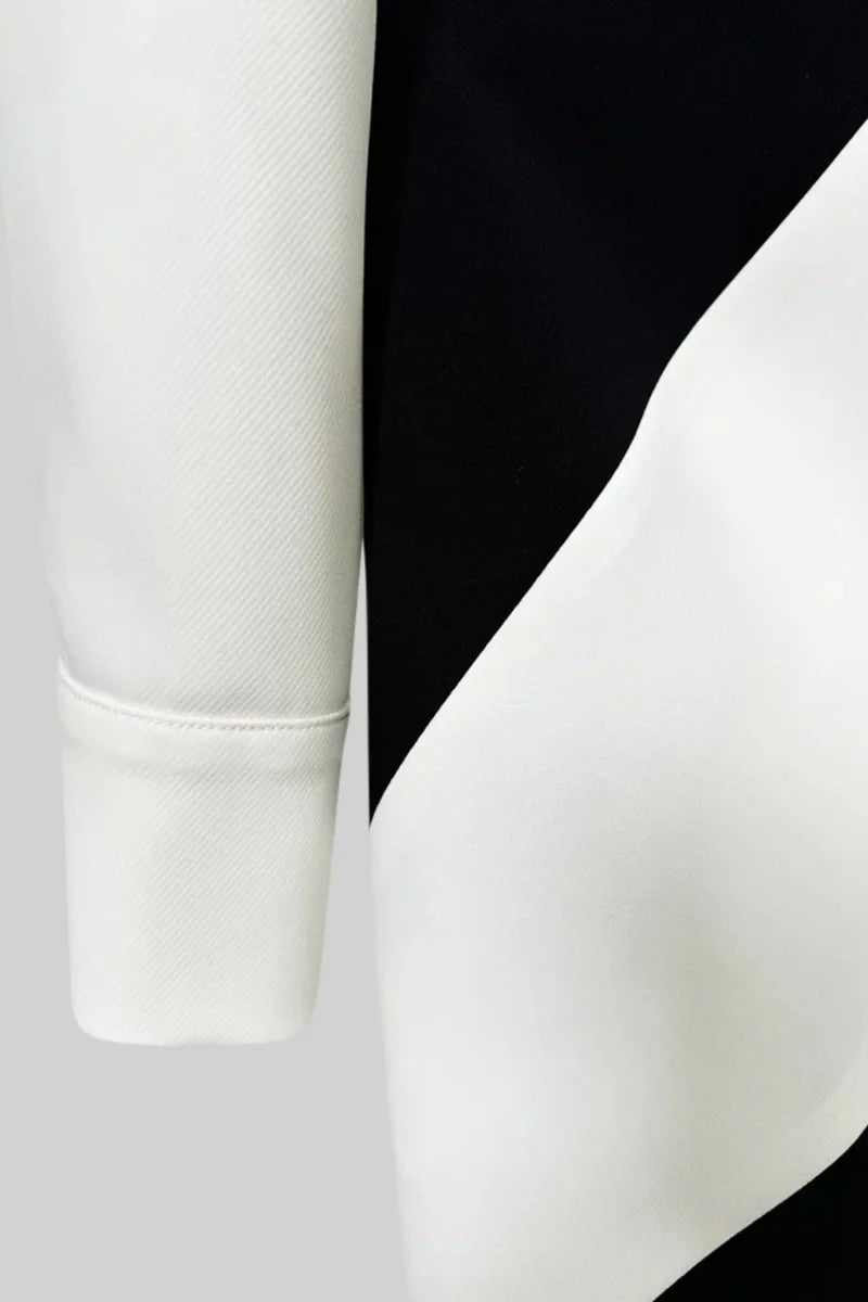 Chic contrast dress with cut-out design and neck tie