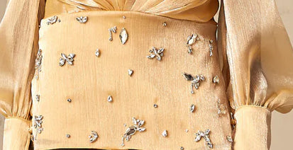 Embellished jumpsuit dress with puff sleeves