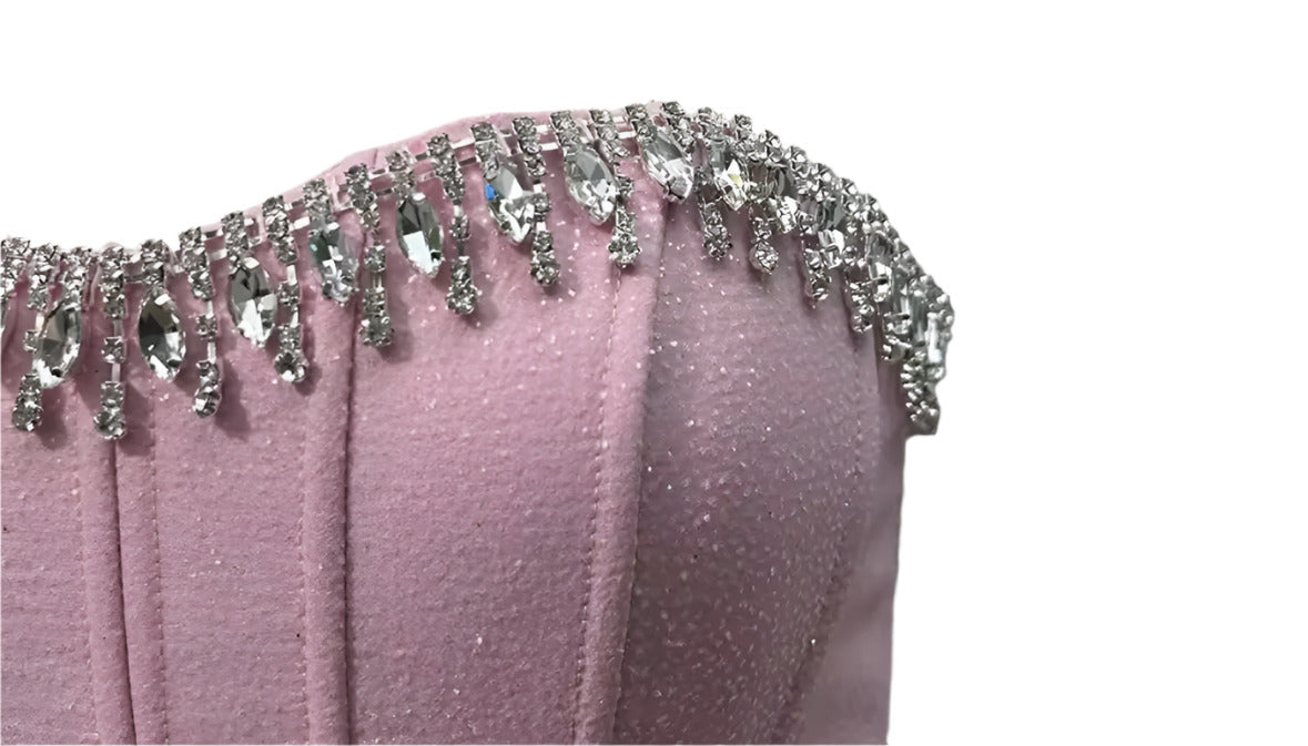 Pink Mini Corset Set With Oversized Back Bow