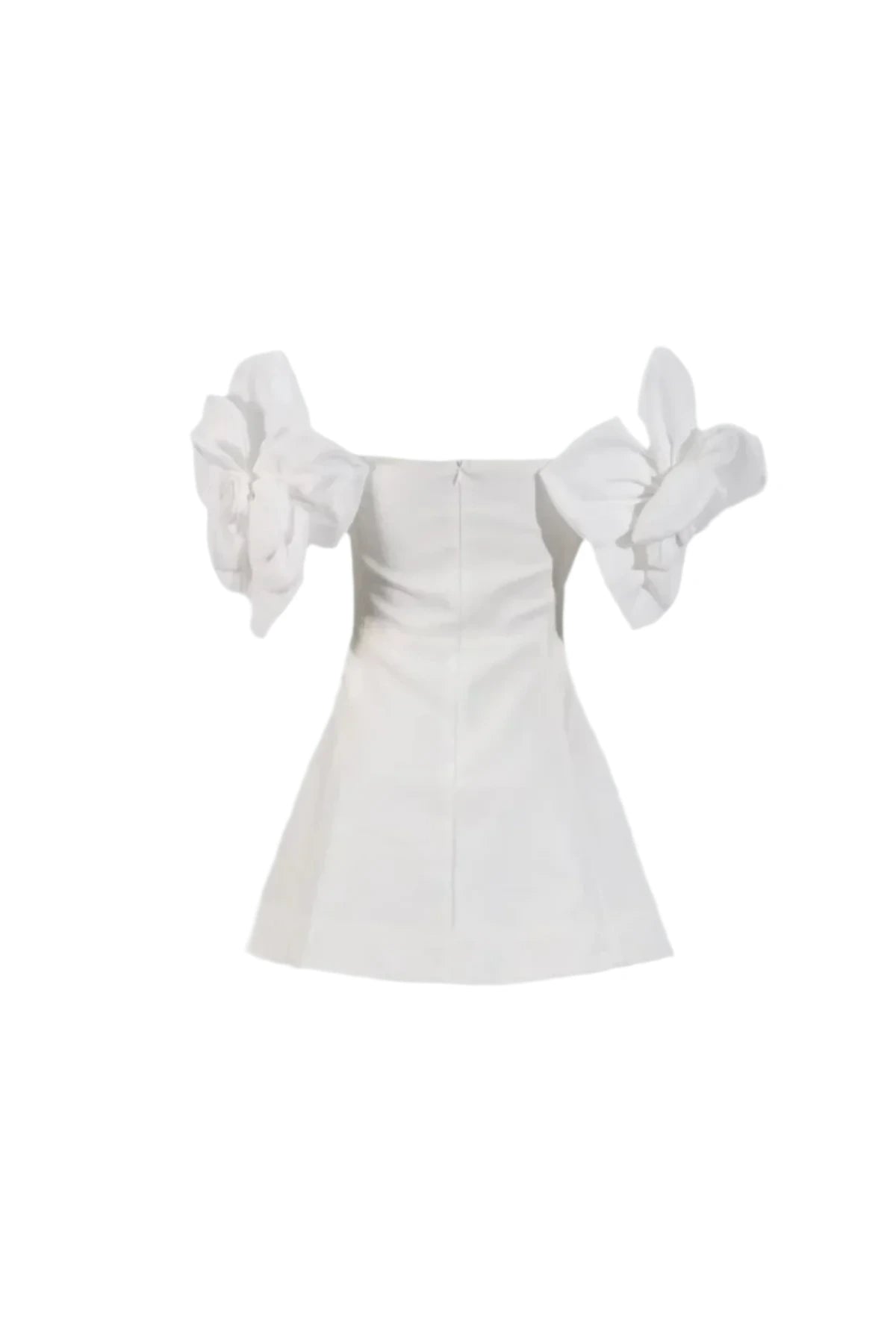 Hot White Mini Dress With 3D Floral Appliqué and Off-Shoulder Sleeves