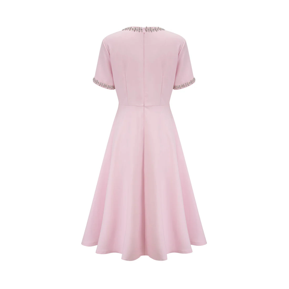 Pink Midi Dress with Bows and Crystal Embellishments