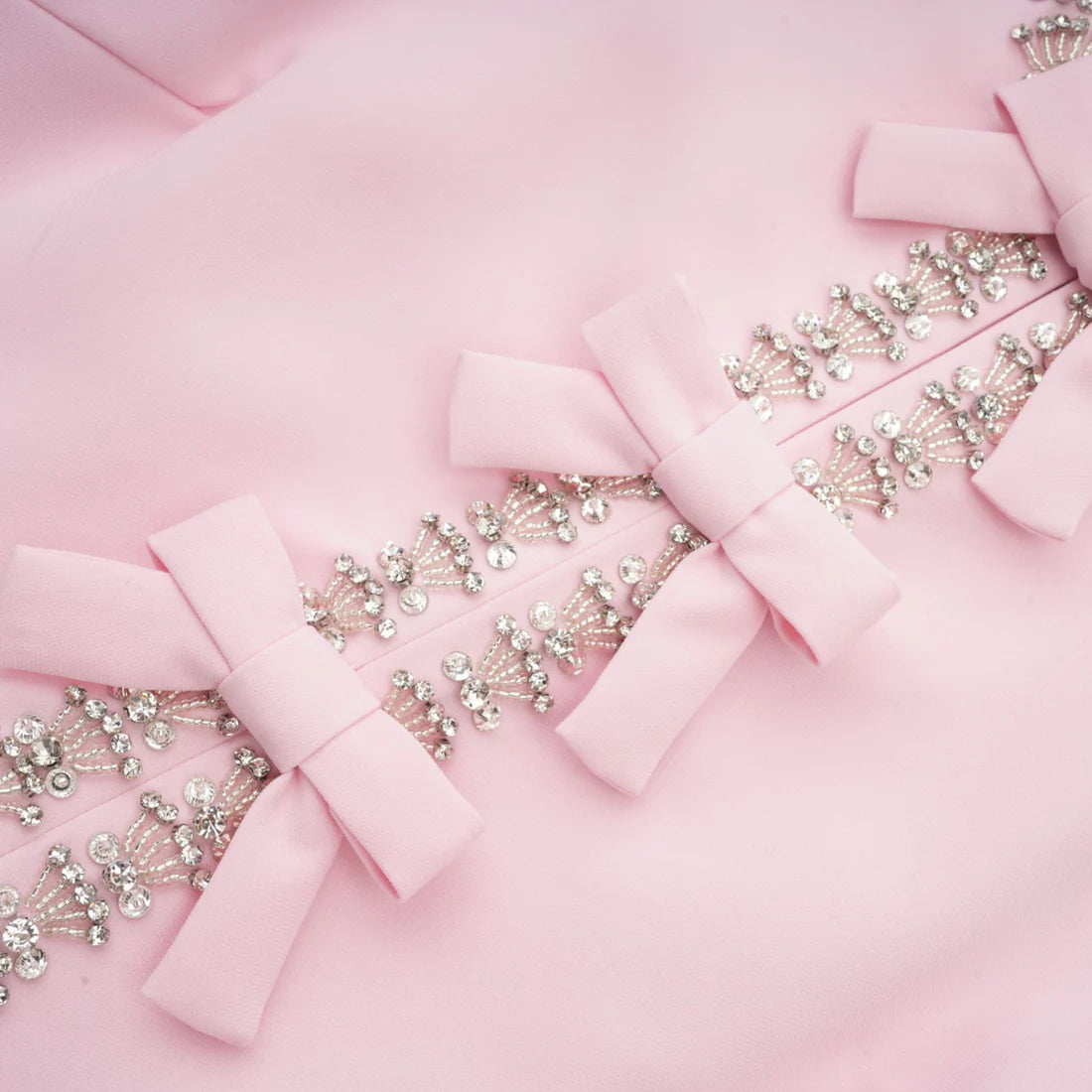 Pink Midi Dress with Bows and Crystal Embellishments