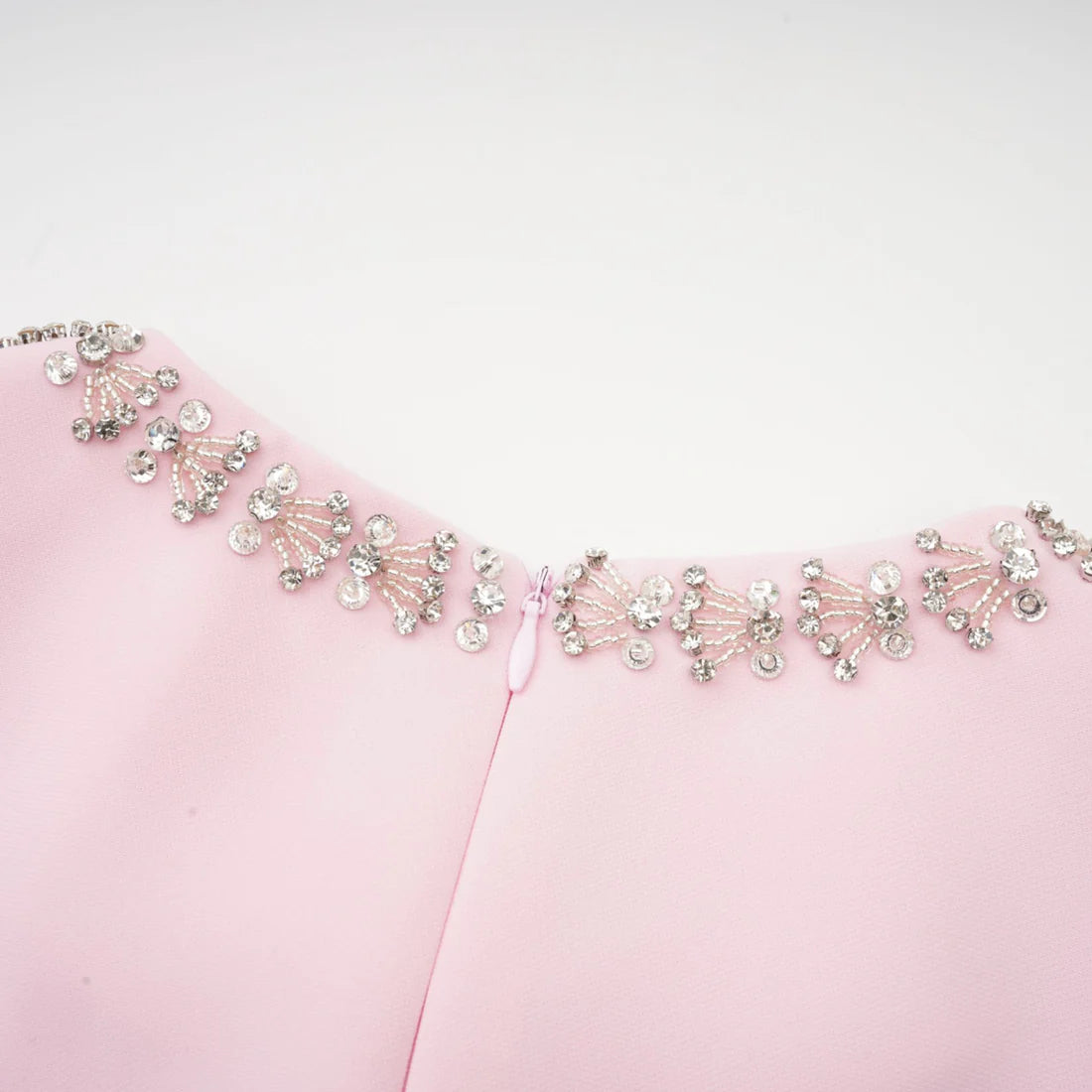 Pink Midi Dress with Bows and Crystal Embellishments