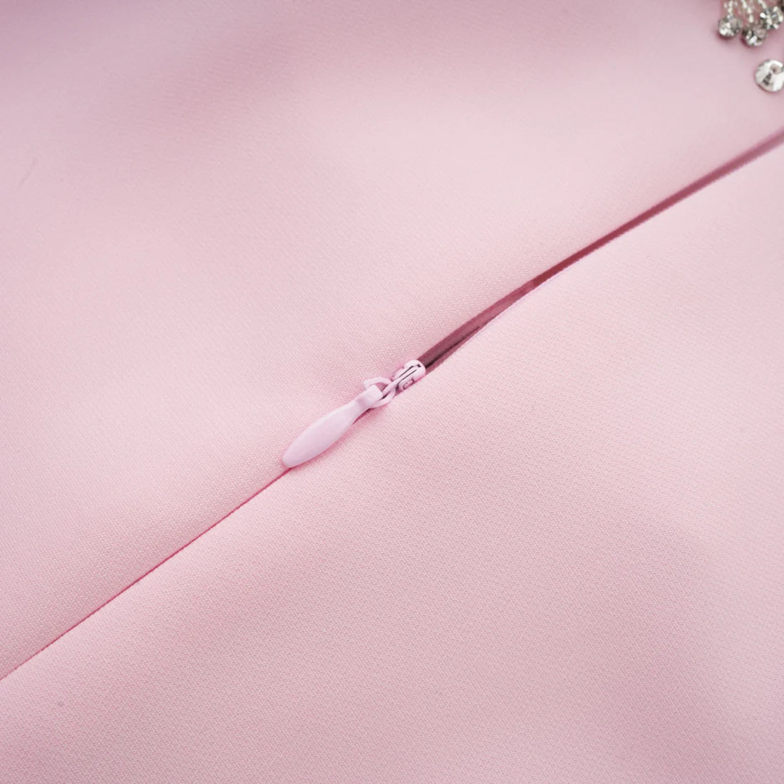 Pink Midi Dress with Bows and Crystal Embellishments