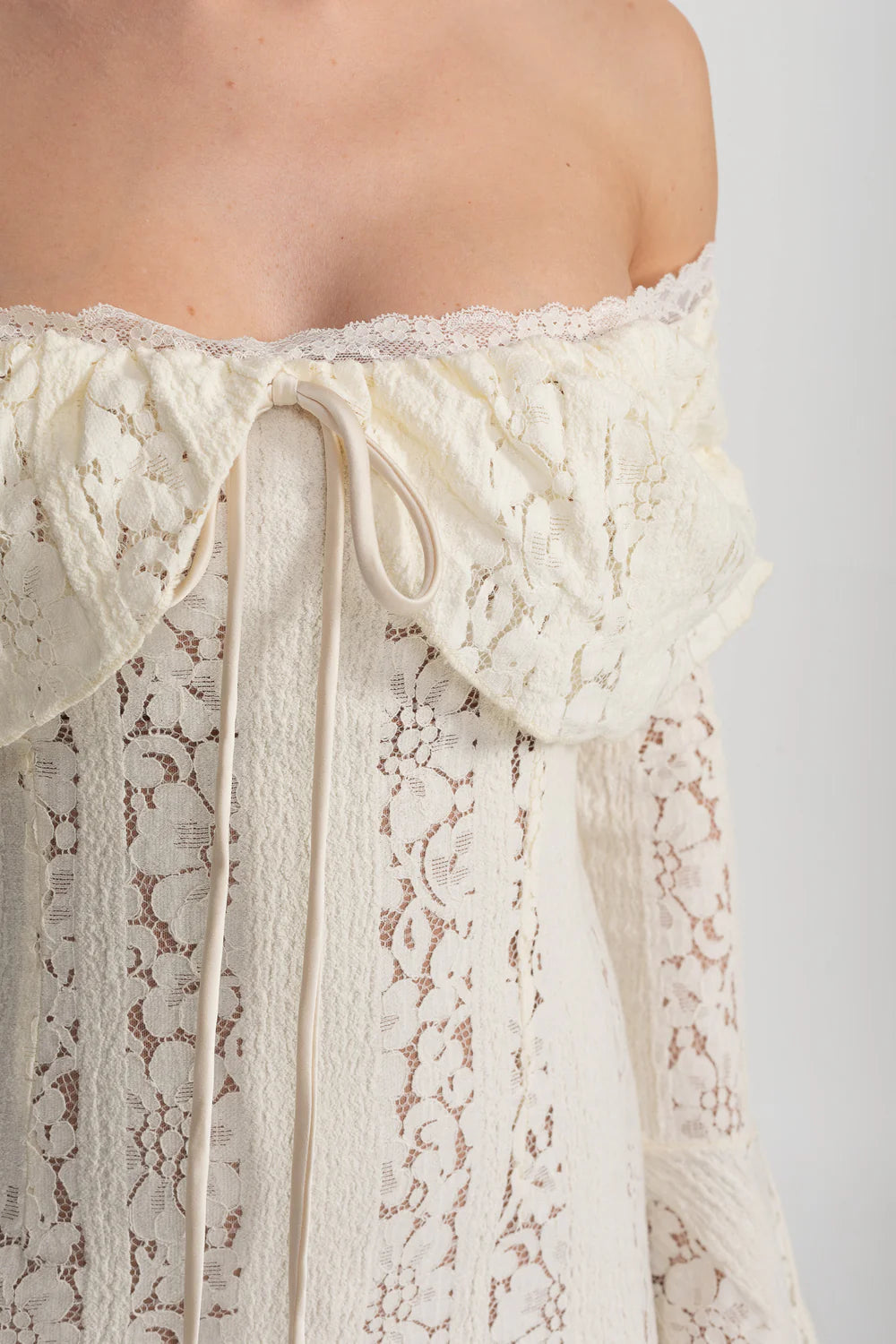 Ivoire Off-Shoulder Lace Gown with Sleeves