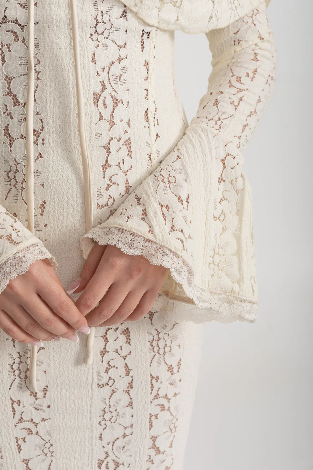 Ivoire Off-Shoulder Lace Gown with Sleeves