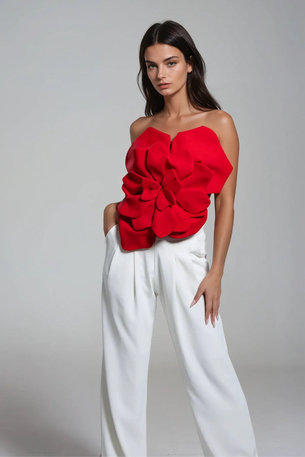 Flower Off Shoulder Red Top