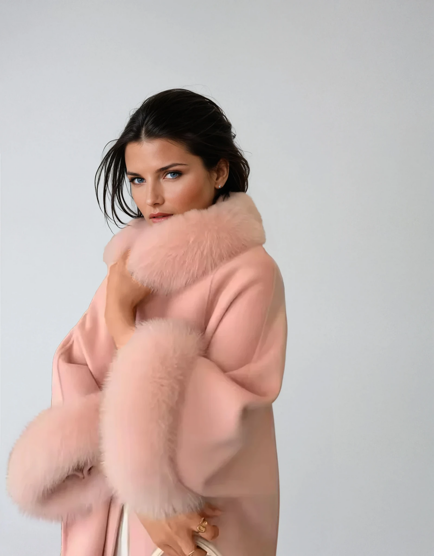 Chloe cashmere wool cape coat with fur and belt