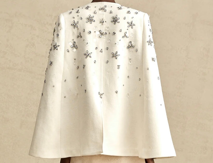 Embellished cape with 3D crystal detailing