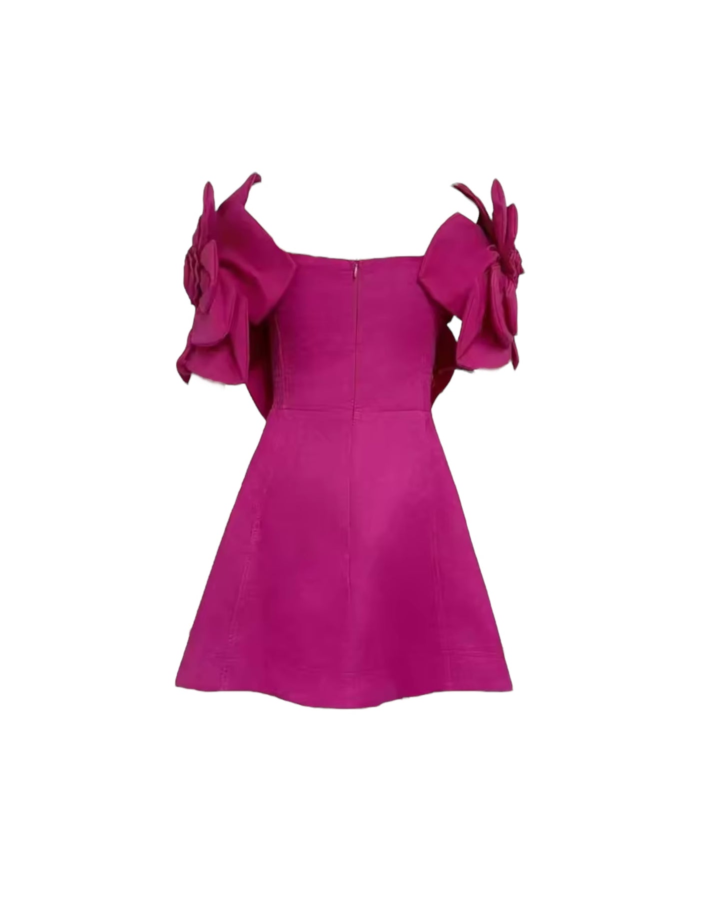 Hot Pink Long Dress With 3D Floral Appliqué and Off-Shoulder Sleeves