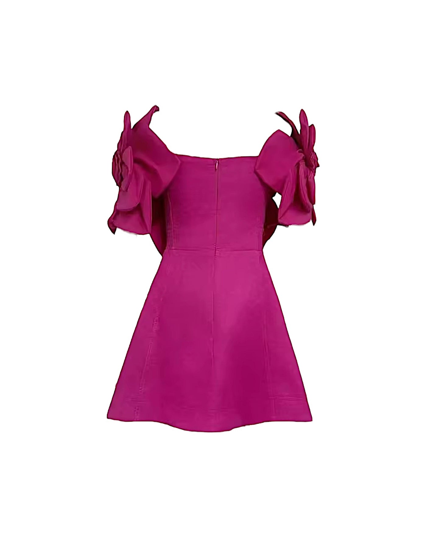 Hot Pink Long Dress With 3D Floral Appliqué and Off-Shoulder Sleeves