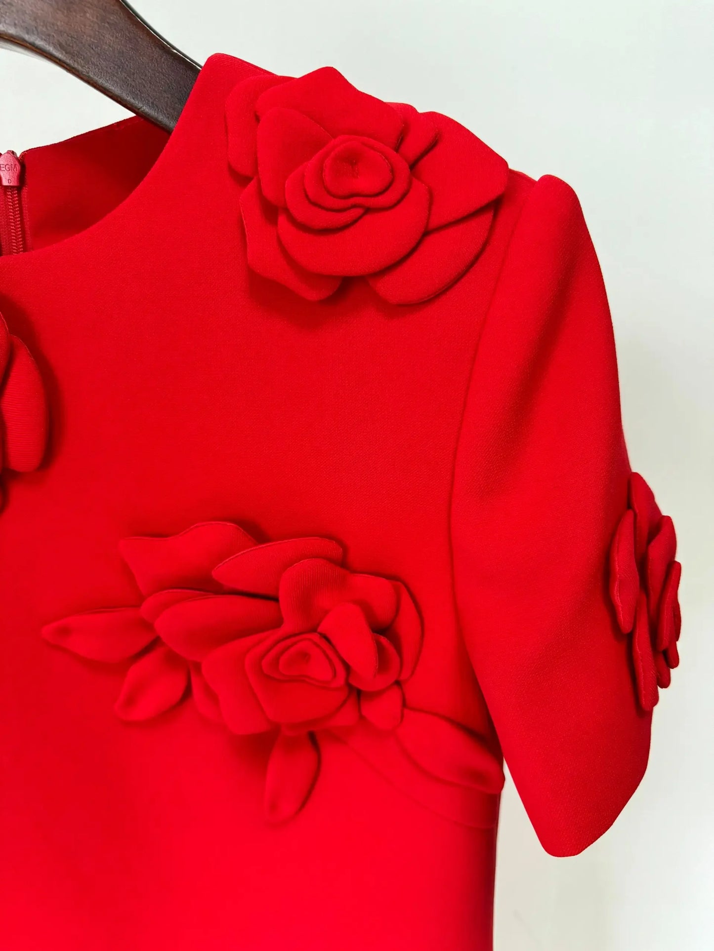 Red 3D loral appliqué mini dress Mayra