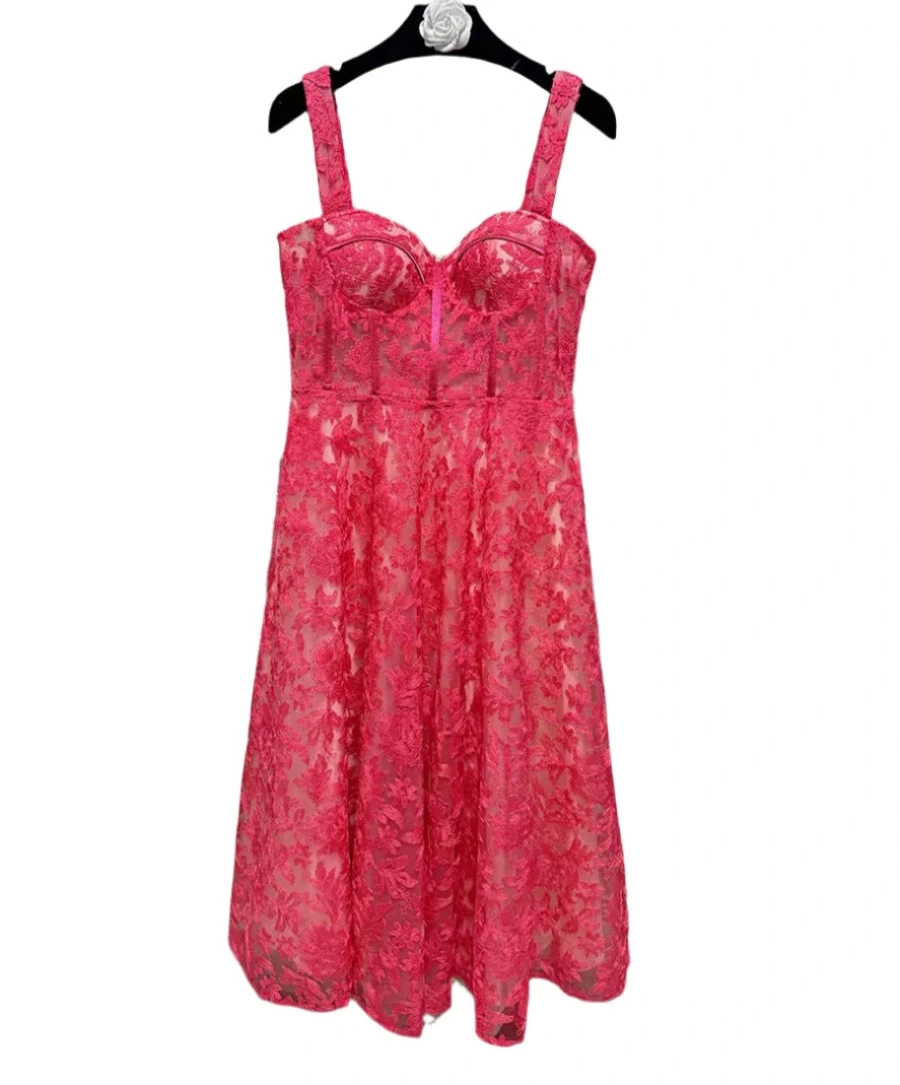 Ethereal Lace Midi Dress With Sheer Bodice