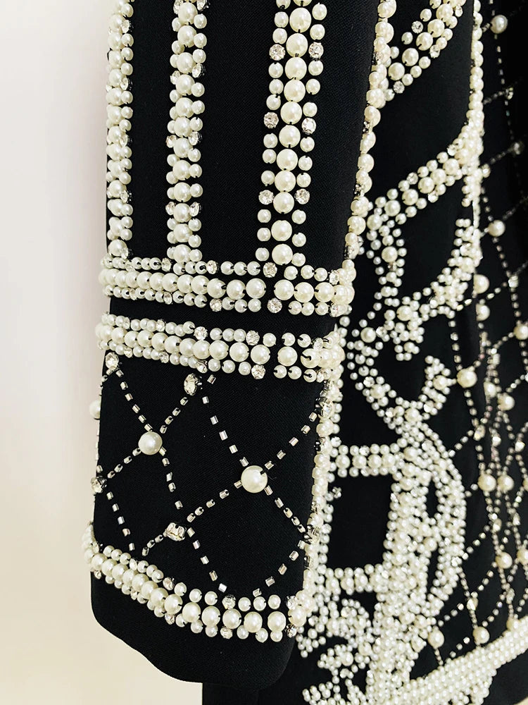 Pearl and Crystal Embellished Blazer Dress