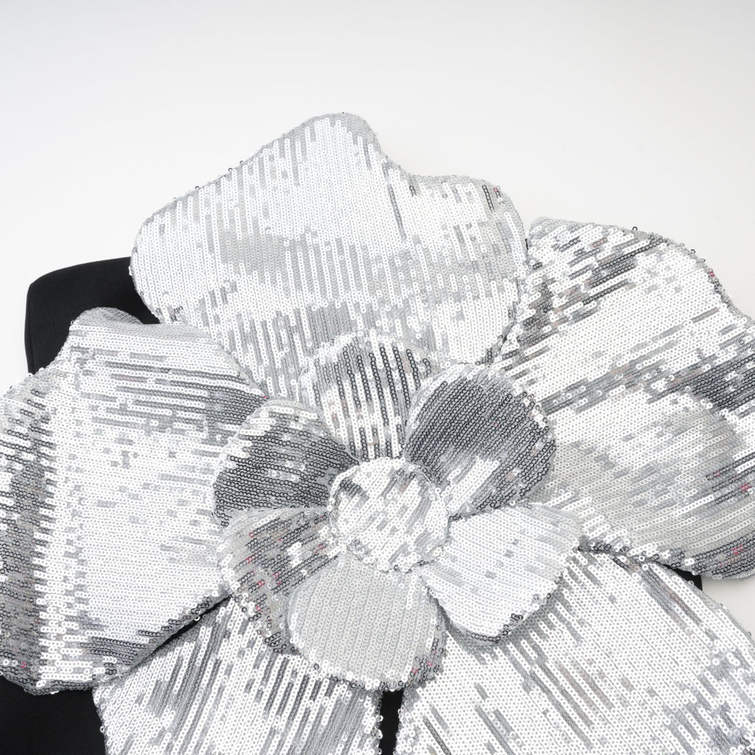 Black mini dress with silver sequin 3D flower