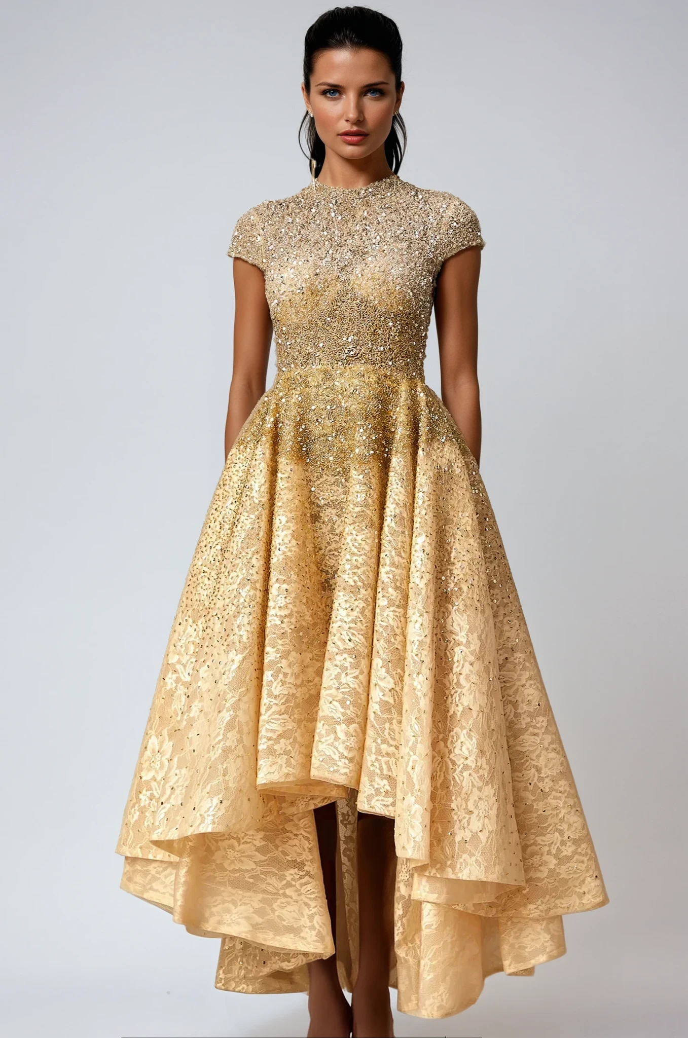 Golden sequined lace dress