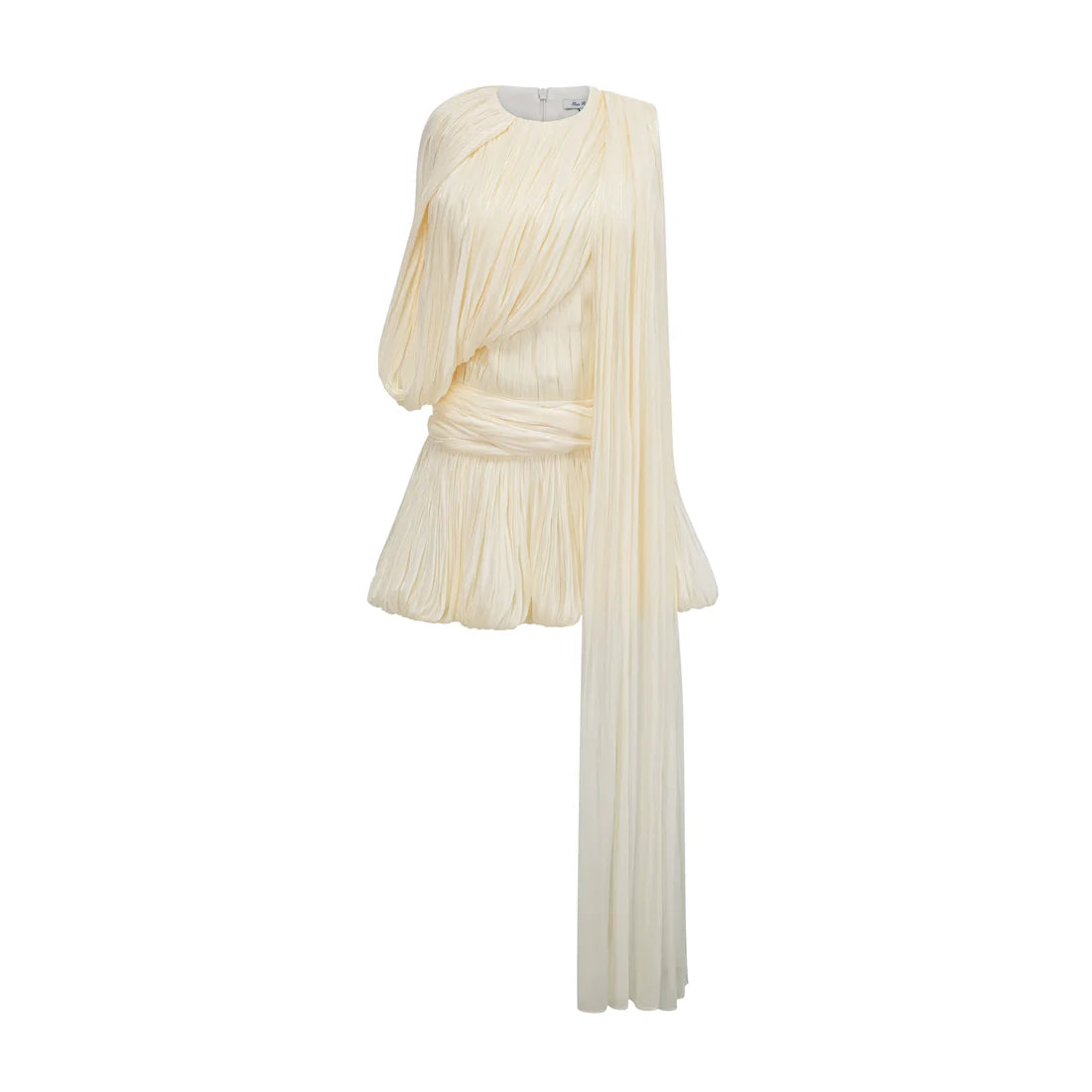 Ivory pleated goddess mini dress
