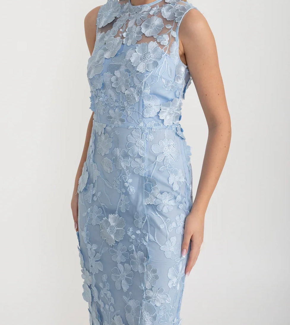 Black Sheer Dress With Fitted Waist And Floral Appliques
