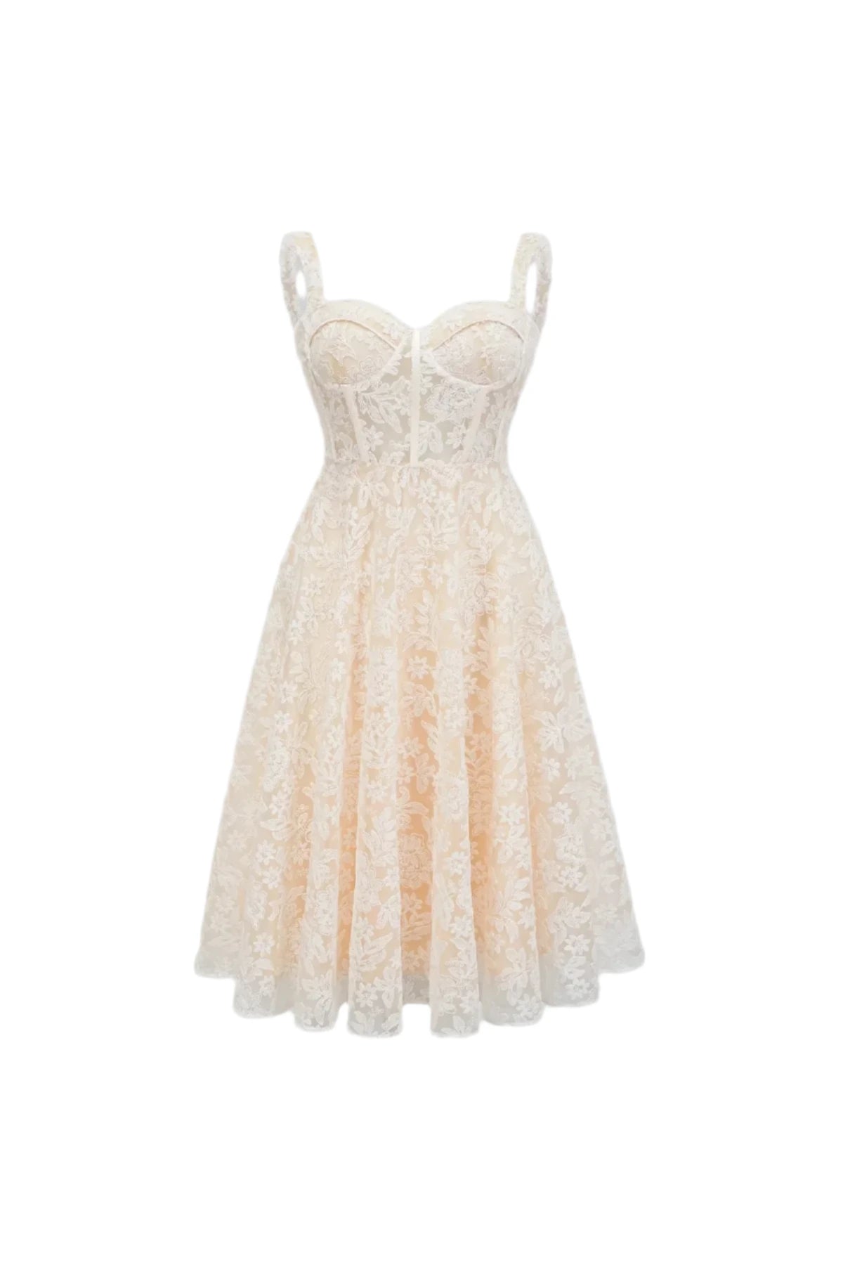Ethereal Lace Midi Dress With Sheer Bodice