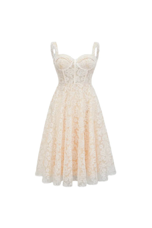 Ethereal Lace Midi Dress With Sheer Bodice