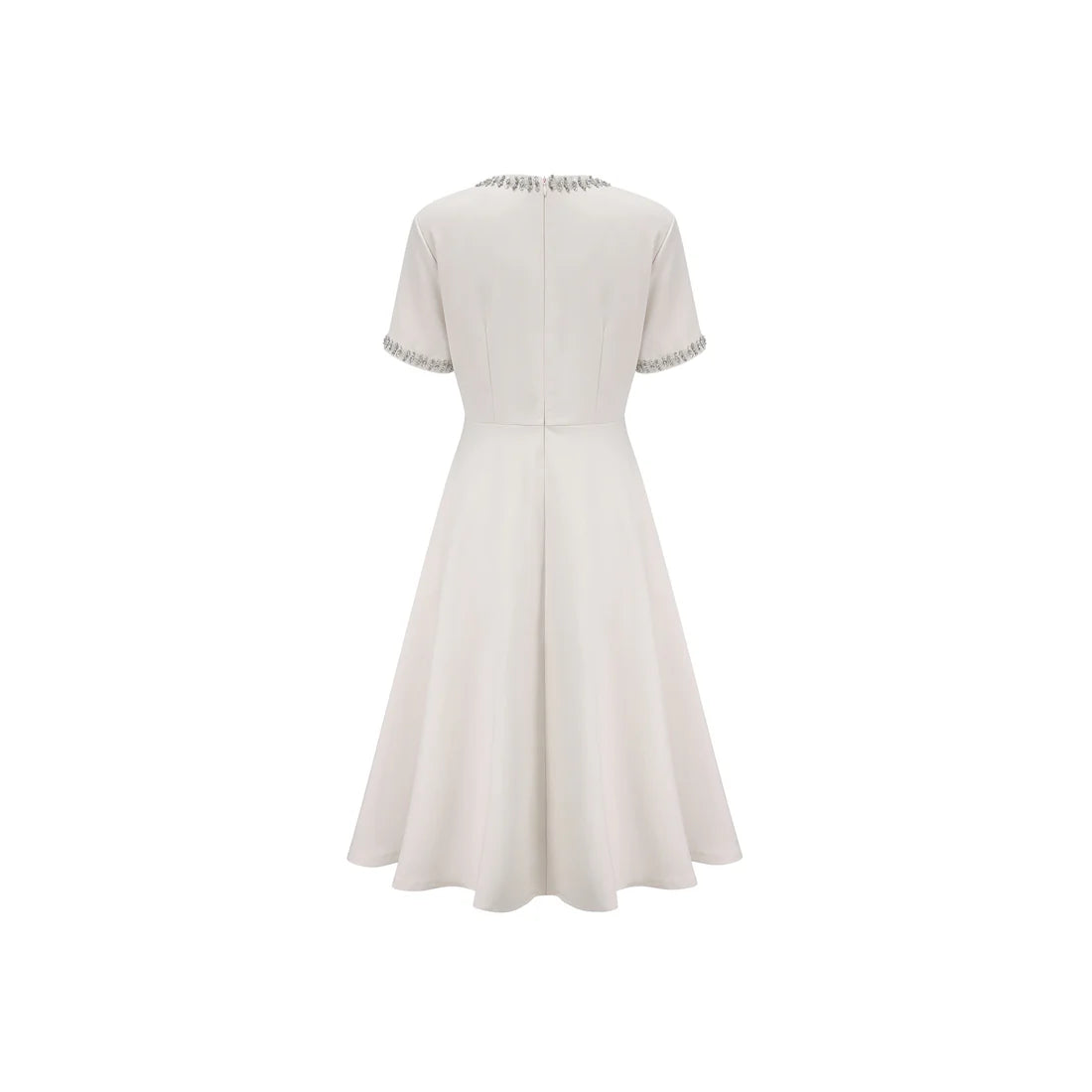 White Midi Dress with Bows and Crystal Embellishments