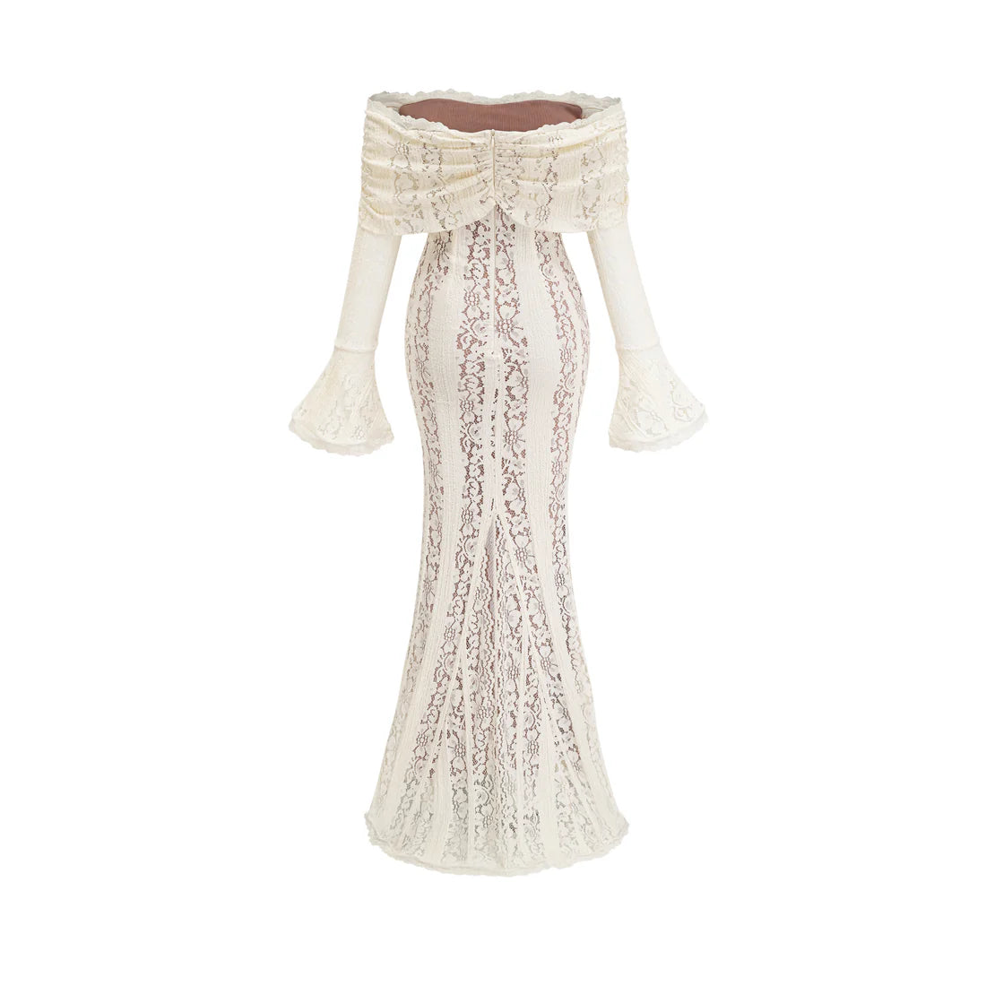 Ivoire Off-Shoulder Lace Gown with Sleeves