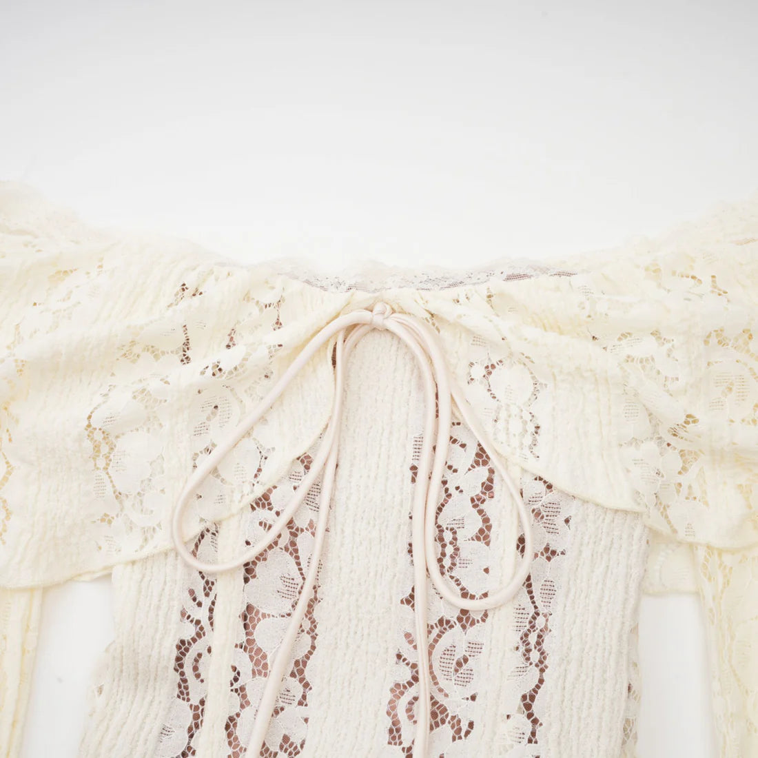 Ivoire Off-Shoulder Lace Gown with Sleeves