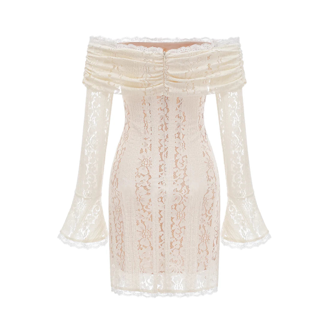 Ivory Off-Shoulder Lace Gown with Sleeves