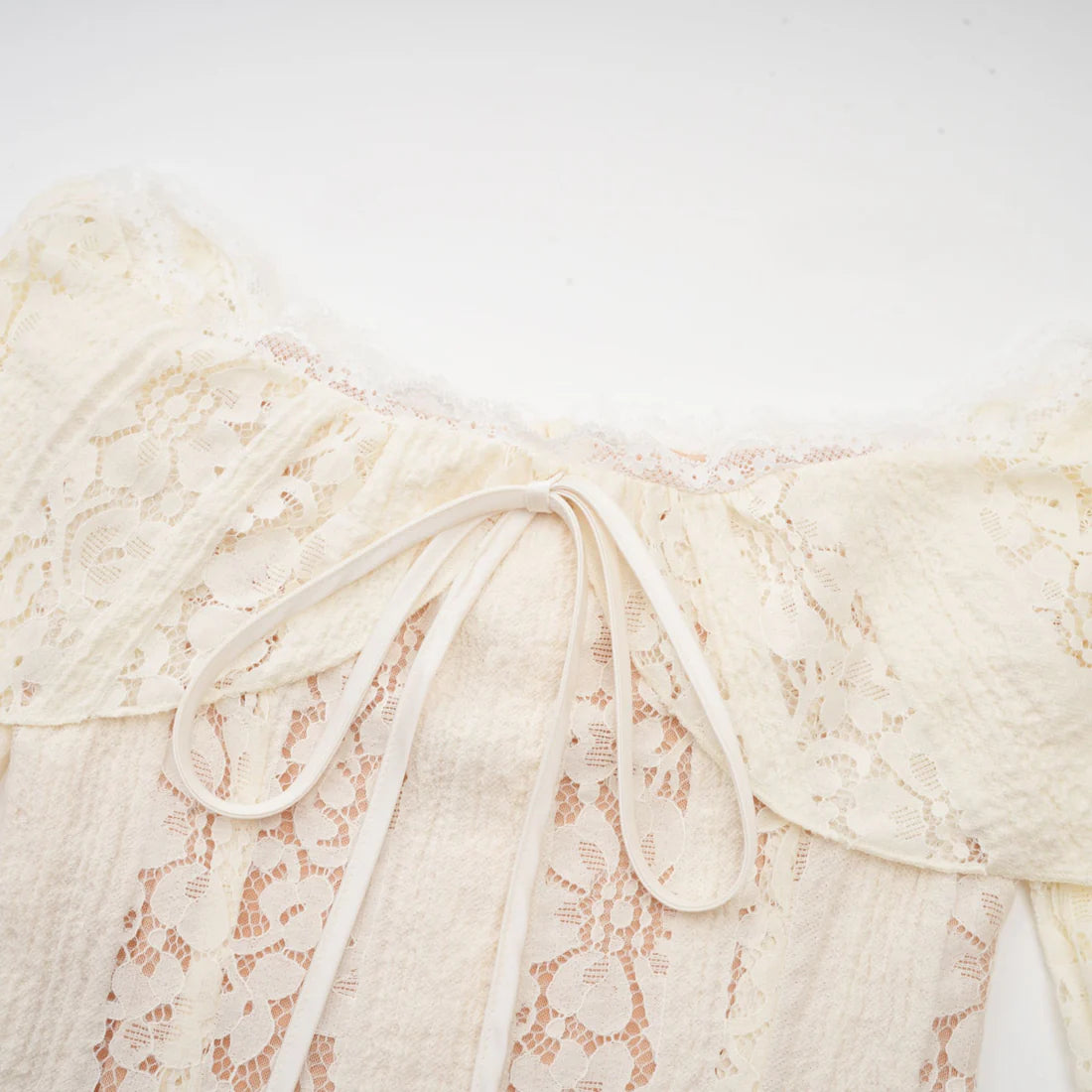 Ivory Off-Shoulder Lace Gown with Sleeves