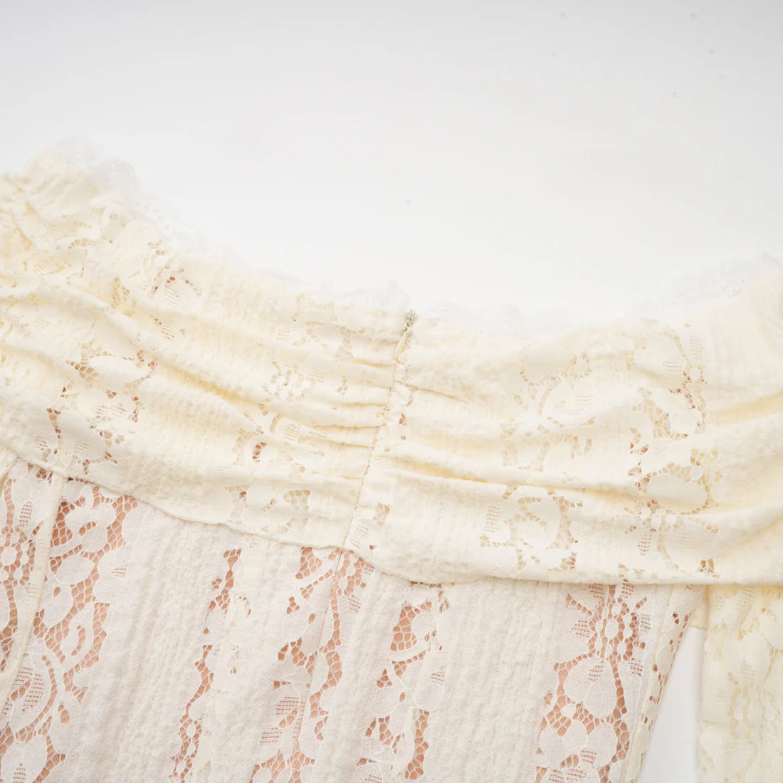 Ivory Off-Shoulder Lace Gown with Sleeves