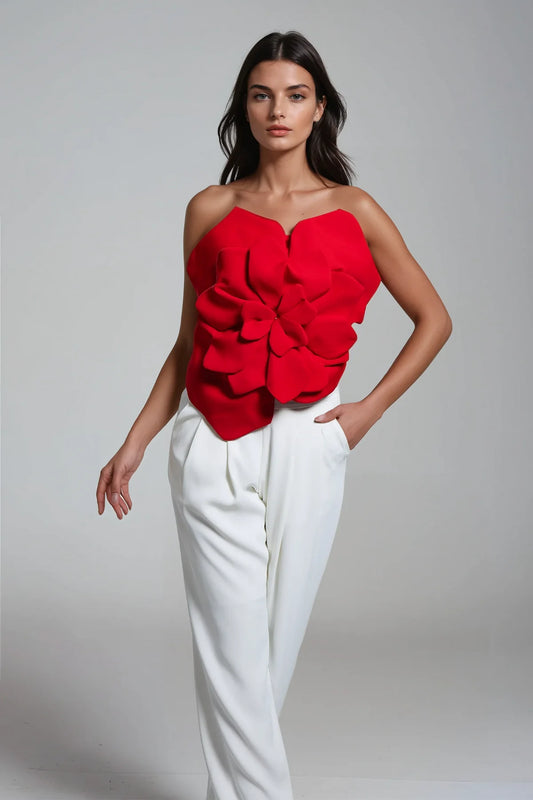 Flower Off Shoulder Red Top