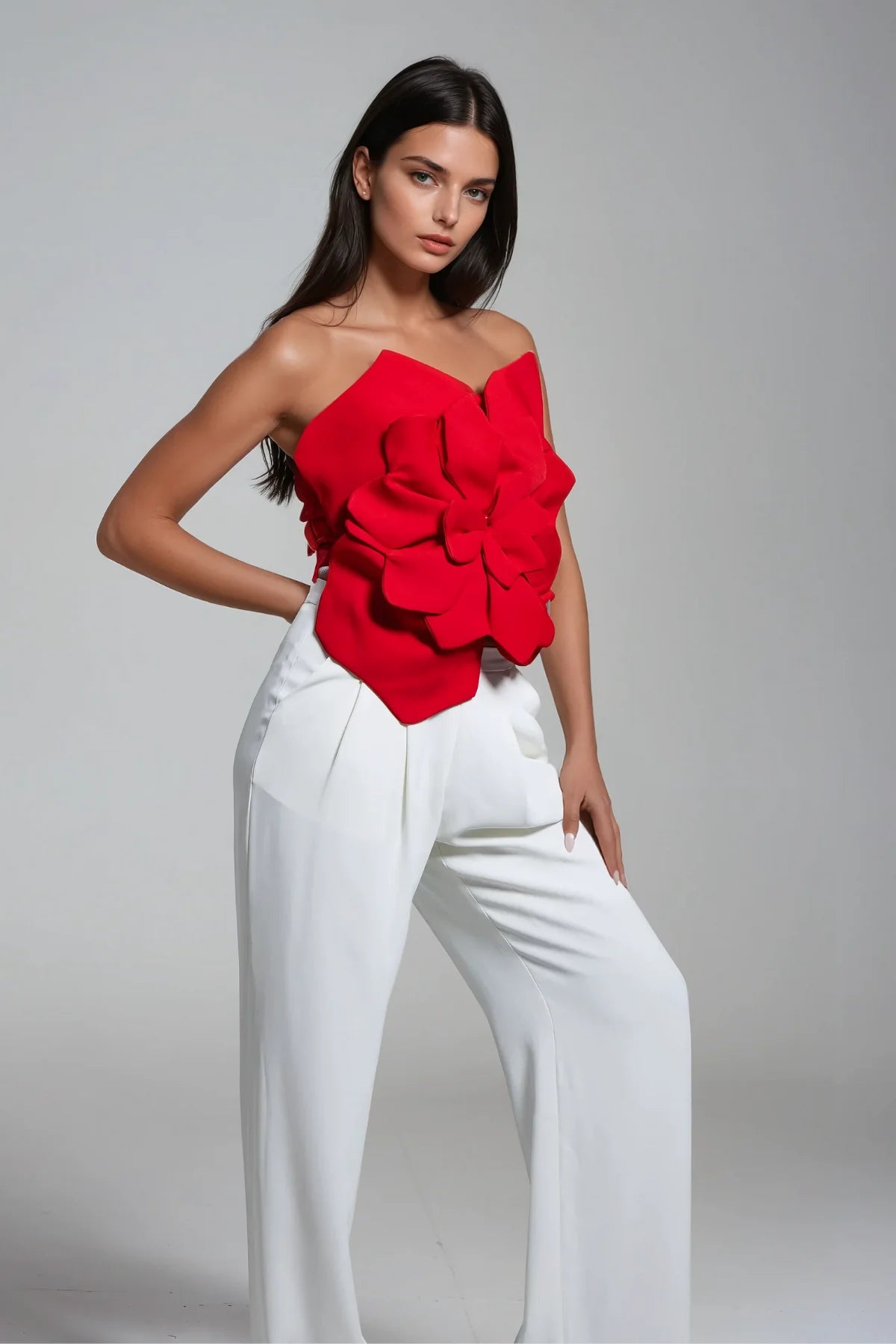 Flower Off Shoulder Red Top