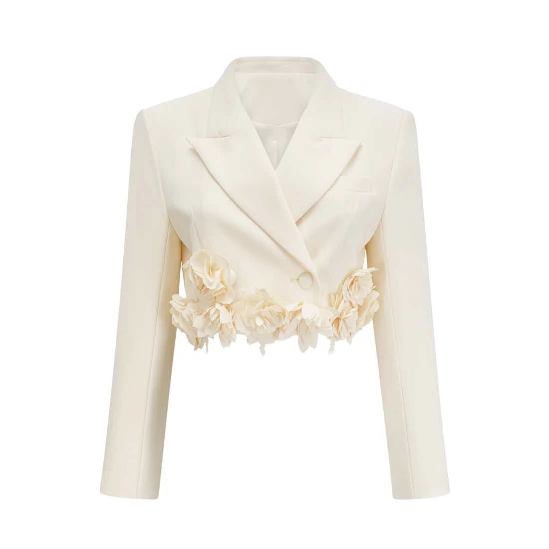 Ivory floral-appliqué blazer & skirt set