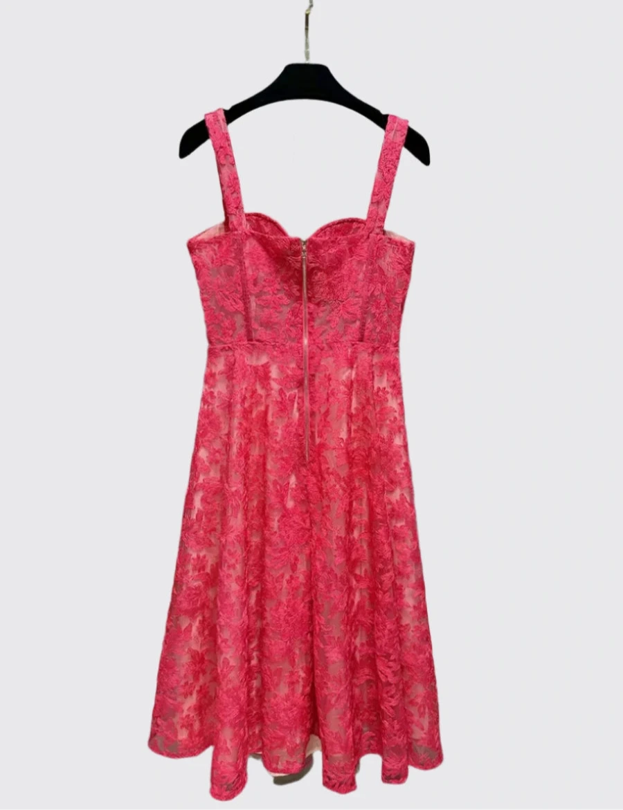 Ethereal Lace Midi Dress With Sheer Bodice