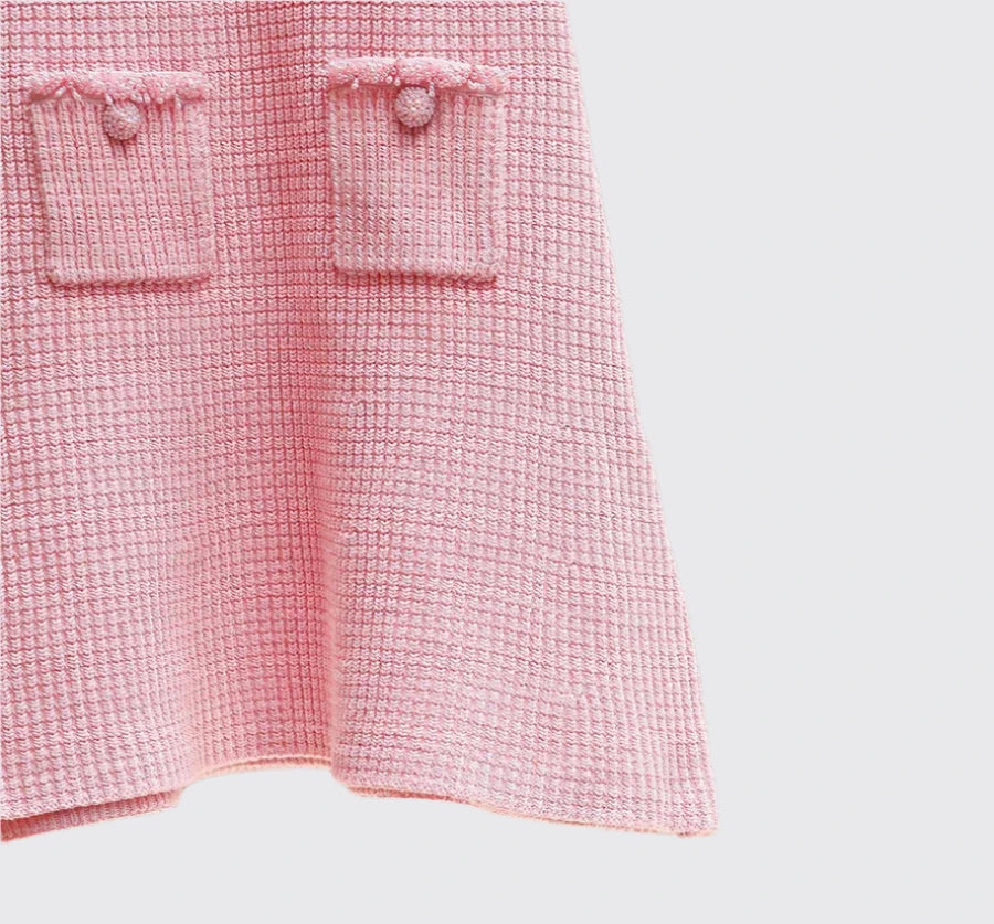 Pink Tweed Mini Dress With Pearl Embellished Details